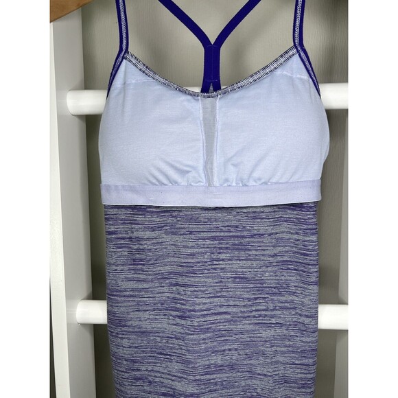 Lululemon Tank Top Womens 4 Purple White Athletic Sports Tank Removable Pads - Picture 4 of 10